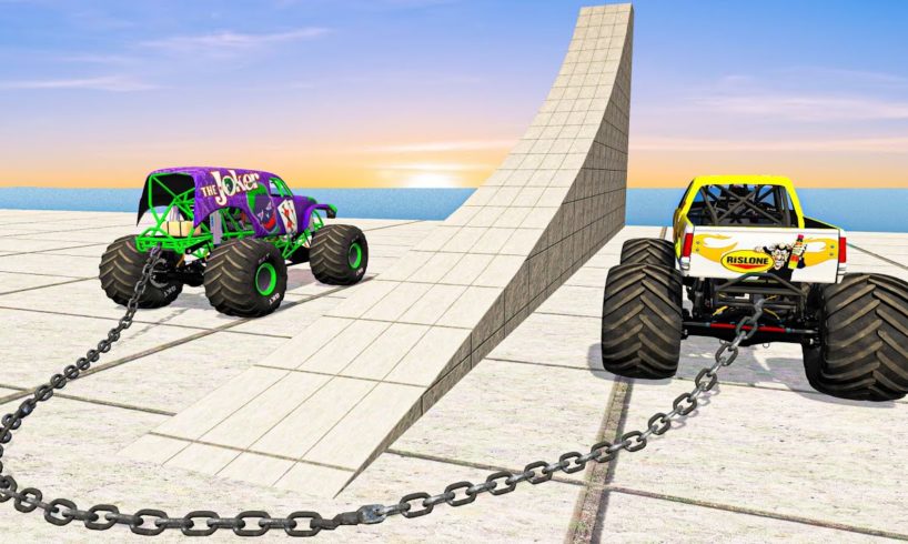 Monster Truck stunts, jumps, crashes, crushing cars, racing, fails - BeamNG Drive Game