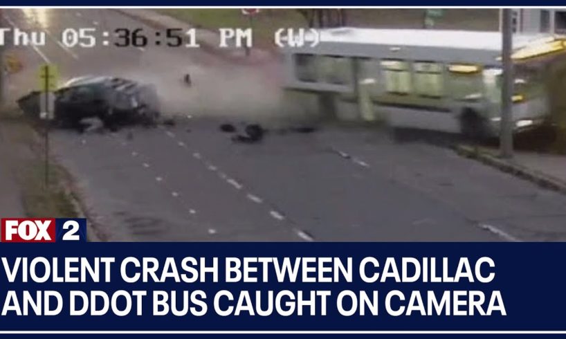 Violent crash between Cadillac and DDOT bus caught on camera