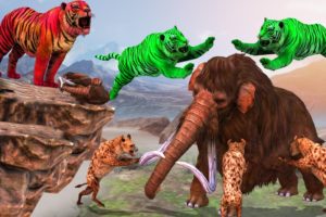 Zombie Tiger vs Woolly Mammoth Elephant Animal Fight | Mammoth Rescue Woolly Elephant From Hyenas