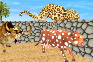 Zombie Bulls Versus Woolly Cheetah Elephant Save Cow Cartoon Animal Fights Animal Mammoth Revolt