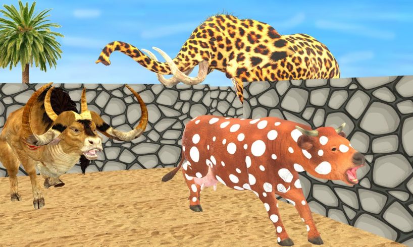 Zombie Bulls Versus Woolly Cheetah Elephant Save Cow Cartoon Animal Fights Animal Mammoth Revolt