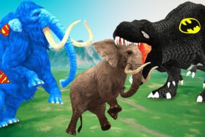 Black Dinosaur VS Blue Woolly Mammoth Animal Fight | Mammoth Animal Fight Save Elephant from T-Rex