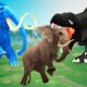 Black Dinosaur VS Blue Woolly Mammoth Animal Fight | Mammoth Animal Fight Save Elephant from T-Rex