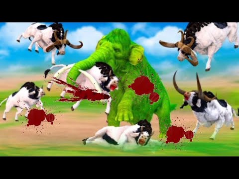 Cow Cartoon , Giant Bulls vs Zombie Mammoth Elephant Animal Fight | Mammoth Rescue Cow from Bulls