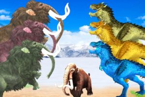 Five Mammoth Elephant Vs Dinosaurs Fight on Snow Attack Baby Mammoth Saved by Woolly Mammoth Animal