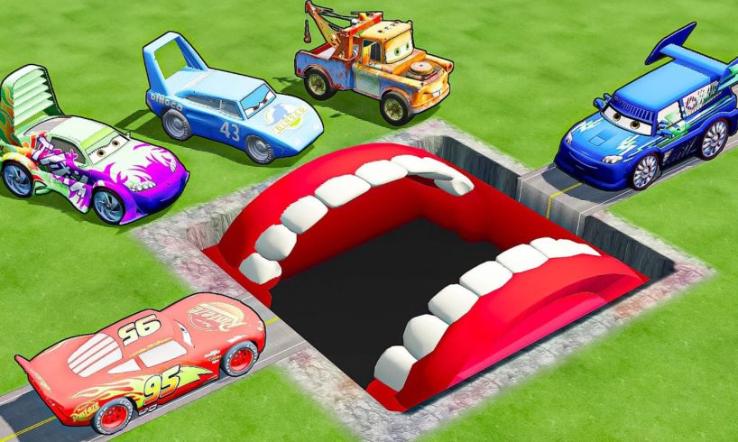 Giant Pit With MOUTH VS Big & Small PIXAR CARS - BeamNG.drive