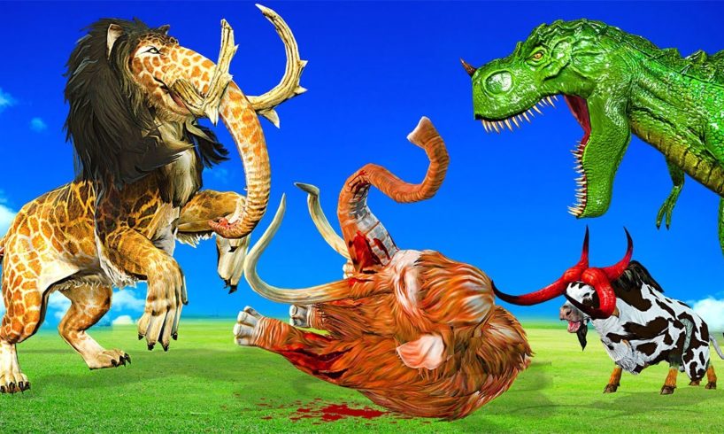 Mammoth Vs Lion Elephant Fight With T-rex Dinosaur Ultimate Epic Battle Animal Fight Club Revolt