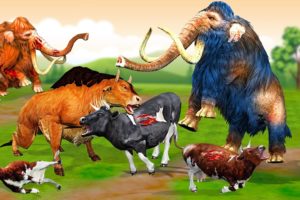 Monster Zombie Mammoth vs Giant Bull Fight Cow Cartoon Saved By Woolly Mammoth Bull Animal Fights