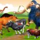 Monster Zombie Mammoth vs Giant Bull Fight Cow Cartoon Saved By Woolly Mammoth Bull Animal Fights