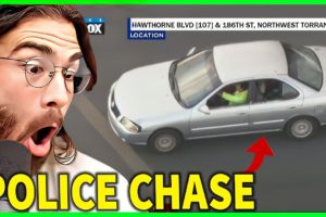 Police chase suspect tries to back into cop car after pursuit across LA County | HasanAbi reacts