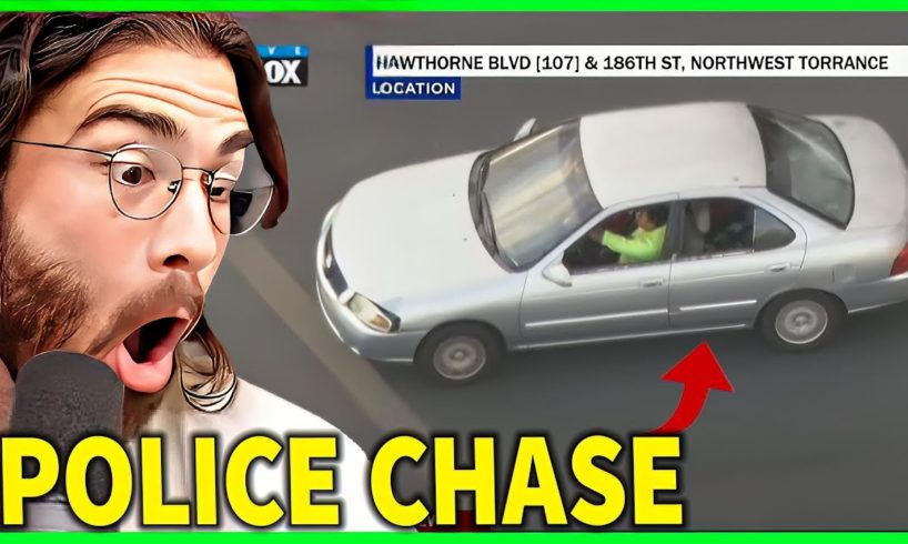 Police chase suspect tries to back into cop car after pursuit across LA County | HasanAbi reacts