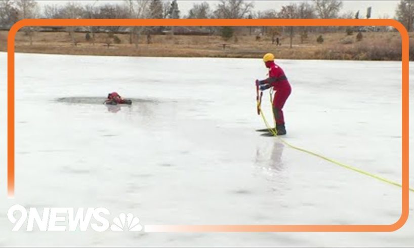 Watch: Denver Fire Department trains for ice rescues