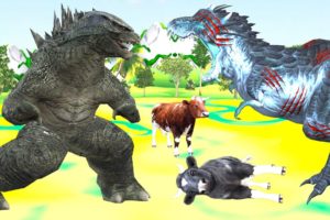 Zombie Dinosaur vs Godzilla Fight Cartoon Cow Saved By Godzilla Giant Animal Fights Videos New