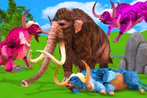 3 Giant Bulls vs Elephant Mammoth Animal Fight | Cow Cartoon vs Zombie Bulls | Evolution Of Elephant