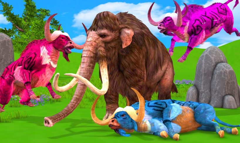 3 Giant Bulls vs Elephant Mammoth Animal Fight | Cow Cartoon vs Zombie Bulls | Evolution Of Elephant