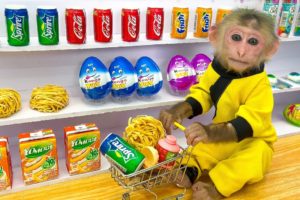 Bibi goes shopping in Kinder Joy Egg and noodles store