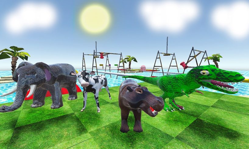 Choose The Right Way With Wild Animals Cow, Hippo, Elephant Mammoth, Zombie TREX | Animal Cartoons