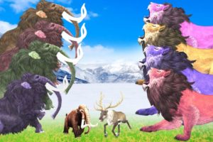 Five Mammoths Vs Zombie Lions Fight on Snow Attack Baby Mammoth Rescue Saved by Woolly Mammoths