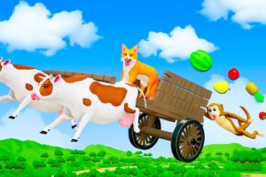 Flying Cow Cart - Cow Farm Diorama | Farm Animals Videos 3D Cartoons | Funny Animals | Fox, Monkey