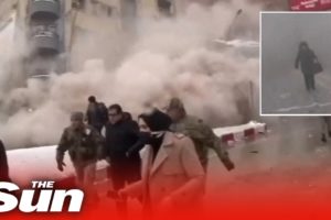 Moment second 7.7 earthquake hits Turkey caught on live tv