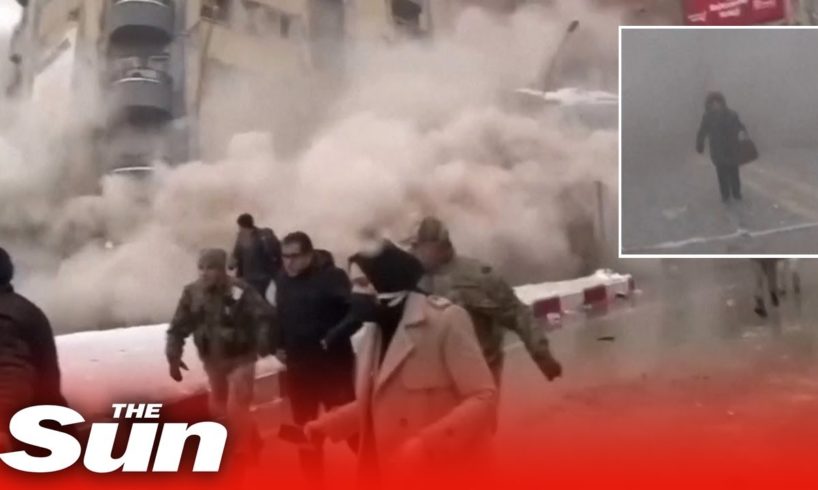 Moment second 7.7 earthquake hits Turkey caught on live tv