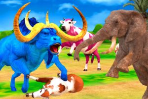 Woolly Elephant vs Zombie Bull Animal Fight | Giant Elephant Rescue Cow Family From Zombie Bull