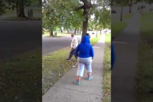 female friend smacks friends baby dad father fresh off work hood fight