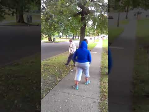 female friend smacks friends baby dad father fresh off work hood fight