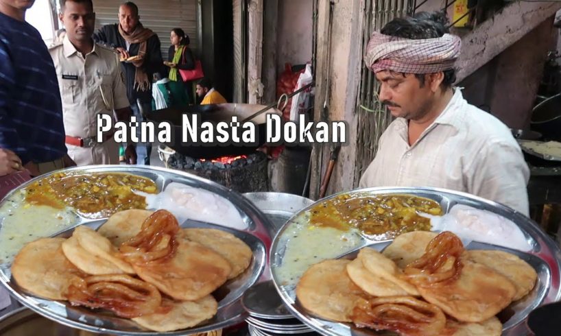 50 Rs/ Ka Street Breakfast ( 5 Puri - 2 Jilebi - 1 Dahi Vada ) | Patna Nasta Dokan