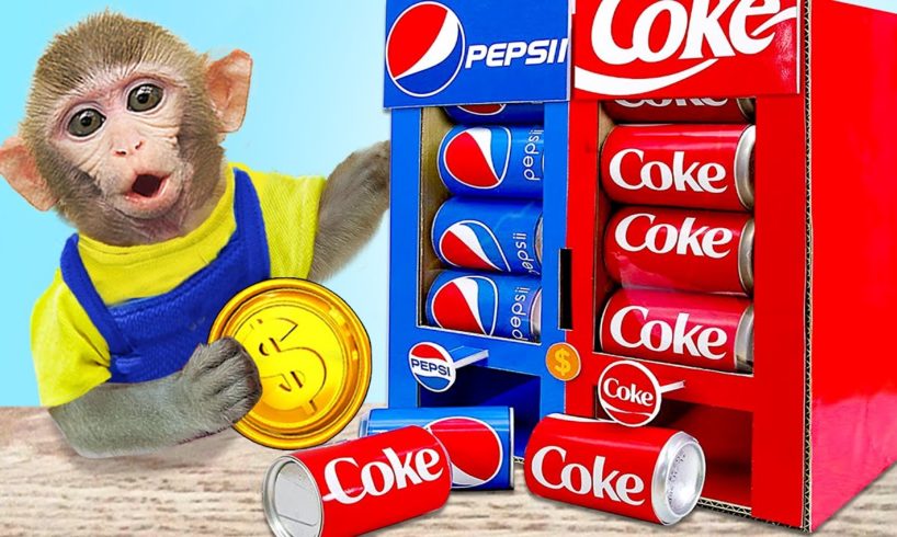 Baby Monkey KiKi playing with Coca vs Pepsi Vending Machine and go to the toilet | KUDO ANIMAL KIKI