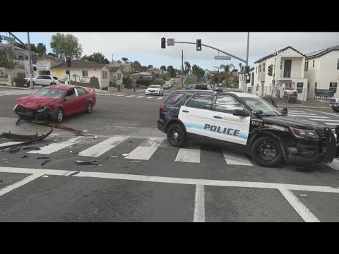 Car hits police cruiser in pursuit of suspect who stole a golf cart in National City