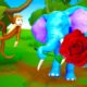 Elephant and Monkey Fight for Flower - Funny Animals Fights 3D Cartoon Videos | Jungle Animals 2023