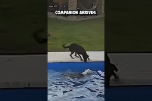 Heart-Stopping Moment: Brave Dog Rescues Drowning Puppy from Pool 😲#shorts