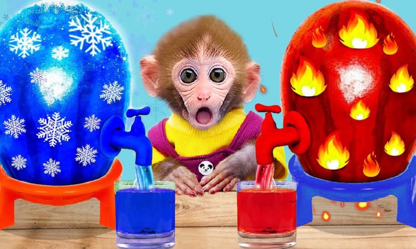 Monkey Baby Bi Bon play Hot(Red) vs Cold(Blue) Watermelon Life Hacks and funny ending