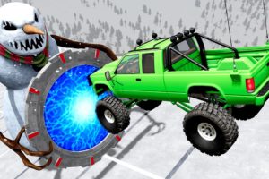 Scary Snowmans Portal Vs Cars - High Speed Extreme Car Crashes | BeamNG Drive Random Teleportation