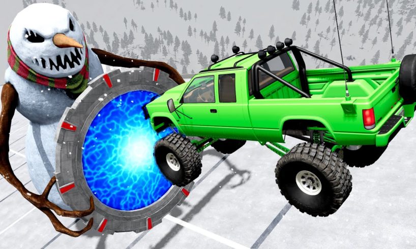 Scary Snowmans Portal Vs Cars - High Speed Extreme Car Crashes | BeamNG Drive Random Teleportation