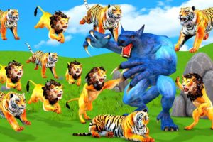 Zombie Wolfs vs Tigers vs Giant Lions Animal Fight - Zoo Animals Rescue Saved by Tigers and Lions