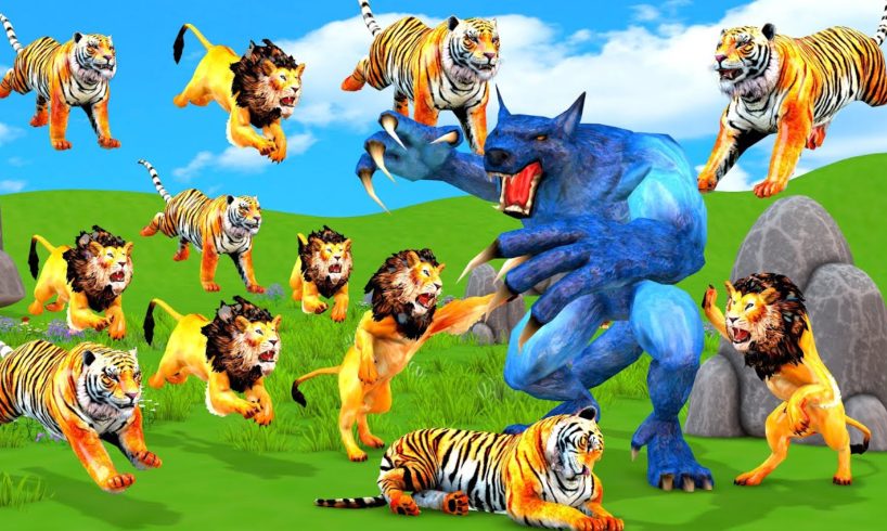 Zombie Wolfs vs Tigers vs Giant Lions Animal Fight - Zoo Animals Rescue Saved by Tigers and Lions