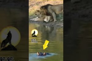 HIPPO CHASING LIONS #shorts #animals #lion