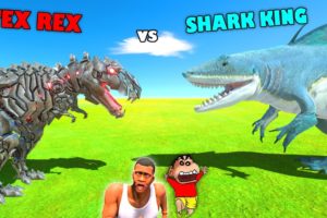 KING SHARK vs TEX REX to rescue THOR HYDRA in Animal Revolt Battle Simulator | SHINCHAN and CHOP