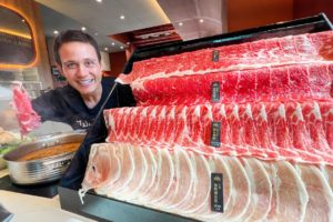 Luxury VS. Street Food HOT POT in Asia!! Giant Meat Bleachers!!