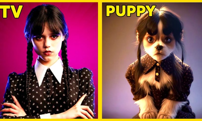 Wednesday Addams Characters but Cute Puppies (Wednesday Art)