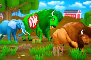 Zombie Monster Bison vs Cows & Elephant | Bison Attacks Cow Videos | Wild Animals Fights 3D Cartoons