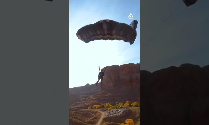 Athlete Does Backflip While BASE Jumping Off Clip | People Are Awesome #shorts