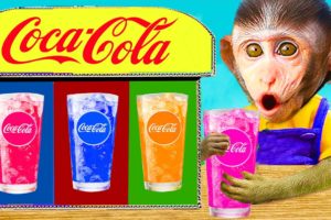 Baby Monkey and Huggy Wuggy plays with vending machine - Funny Monkey Animal