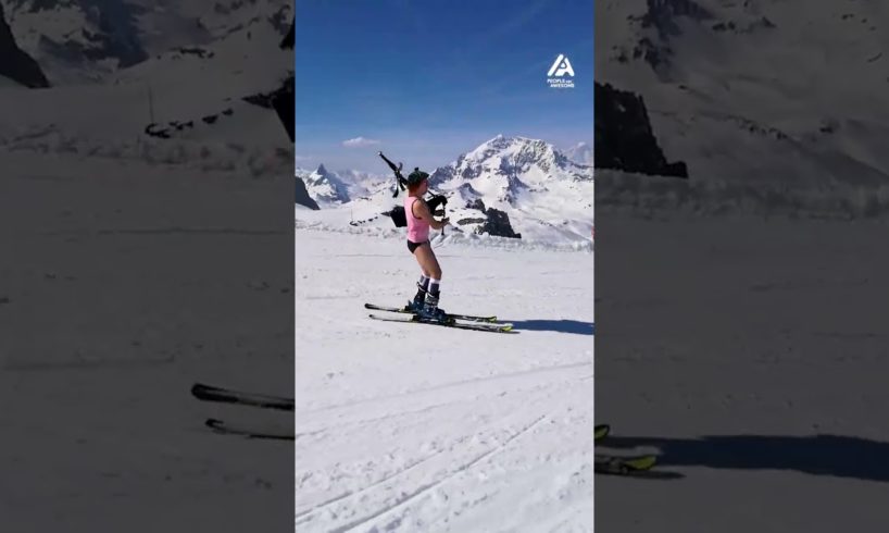 Man Plays Bagpipes While Skiing | People Are Awesome #bagpipes #shorts