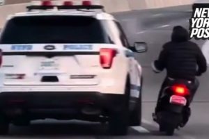NYPD SUV tries to knock rider off moped in terrifying caught-on-video traffic incident | NY Post