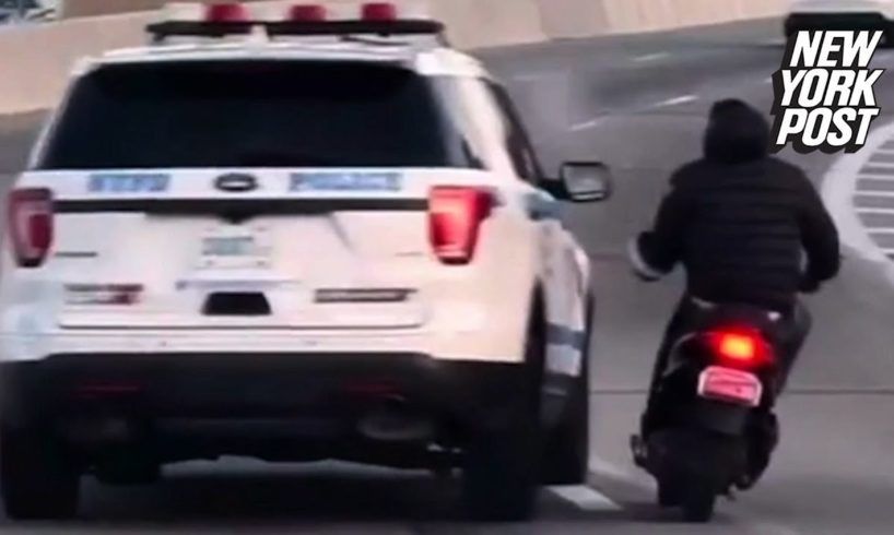 NYPD SUV tries to knock rider off moped in terrifying caught-on-video traffic incident | NY Post