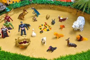 Beautiful Farm Animals Wild Animals Stuck in the Sandbox | Cobra Snake White Tiger Hulk Thor Cow