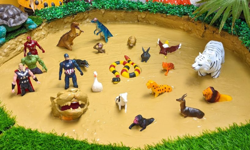 Beautiful Farm Animals Wild Animals Stuck in the Sandbox | Cobra Snake White Tiger Hulk Thor Cow